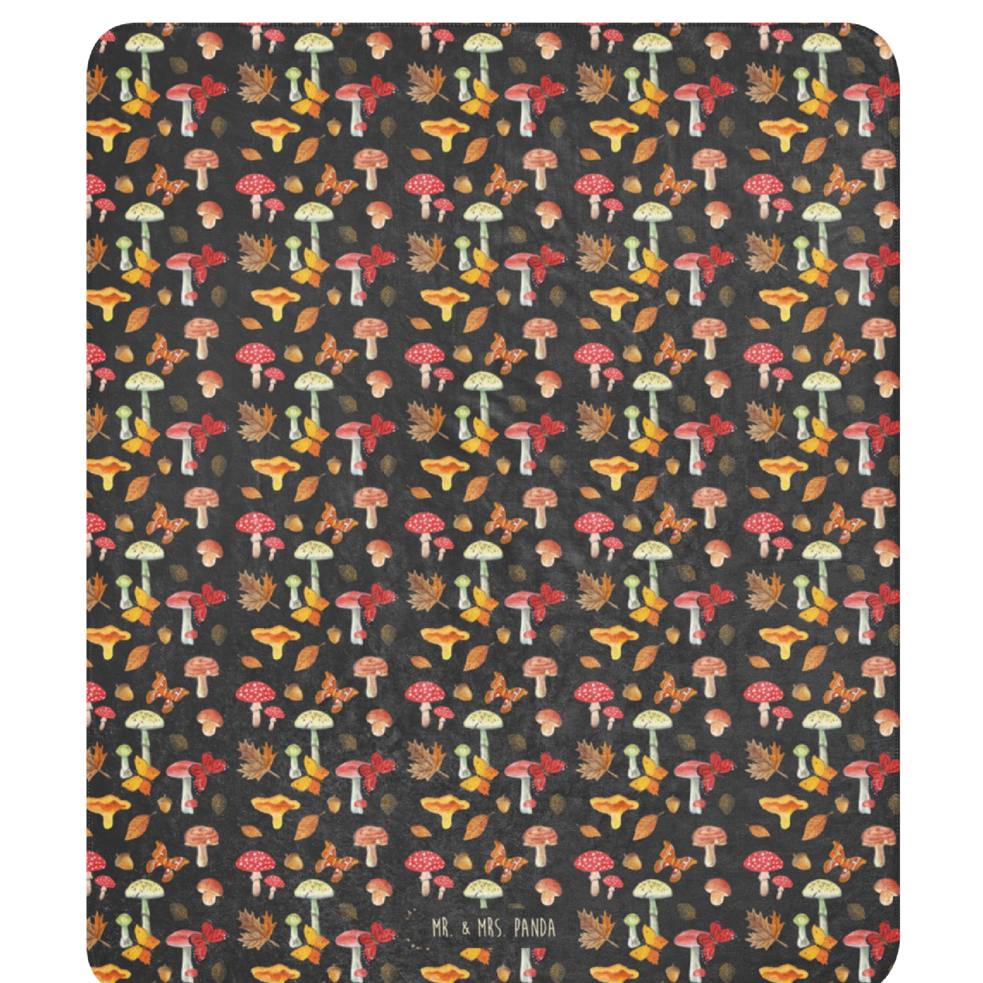 Mr. & Mrs. Panda Decke Pilze Schmetterlinge 130 x 155 cm - Geschenk, Heimdecke, Schmetterling Muster, Nachtfalter, Kuscheldecke, Tagesdecke, Sofadecke, Schmusedecke, Pilz