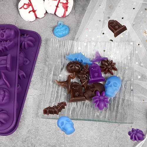 Miniatura 4 de Webake Moldes de silicona 3D para dulces de Halloween con 18 cavidades con forma de calavera, calabaza, sombrero de bruja, murciélago y araña,