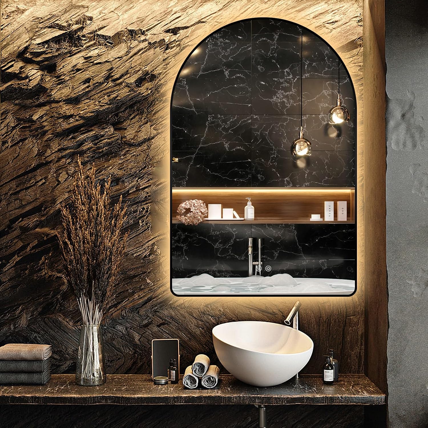Amazon.com: Niccy Arched LED Lighted Bathroom Mirror, 32x20 Inch ...