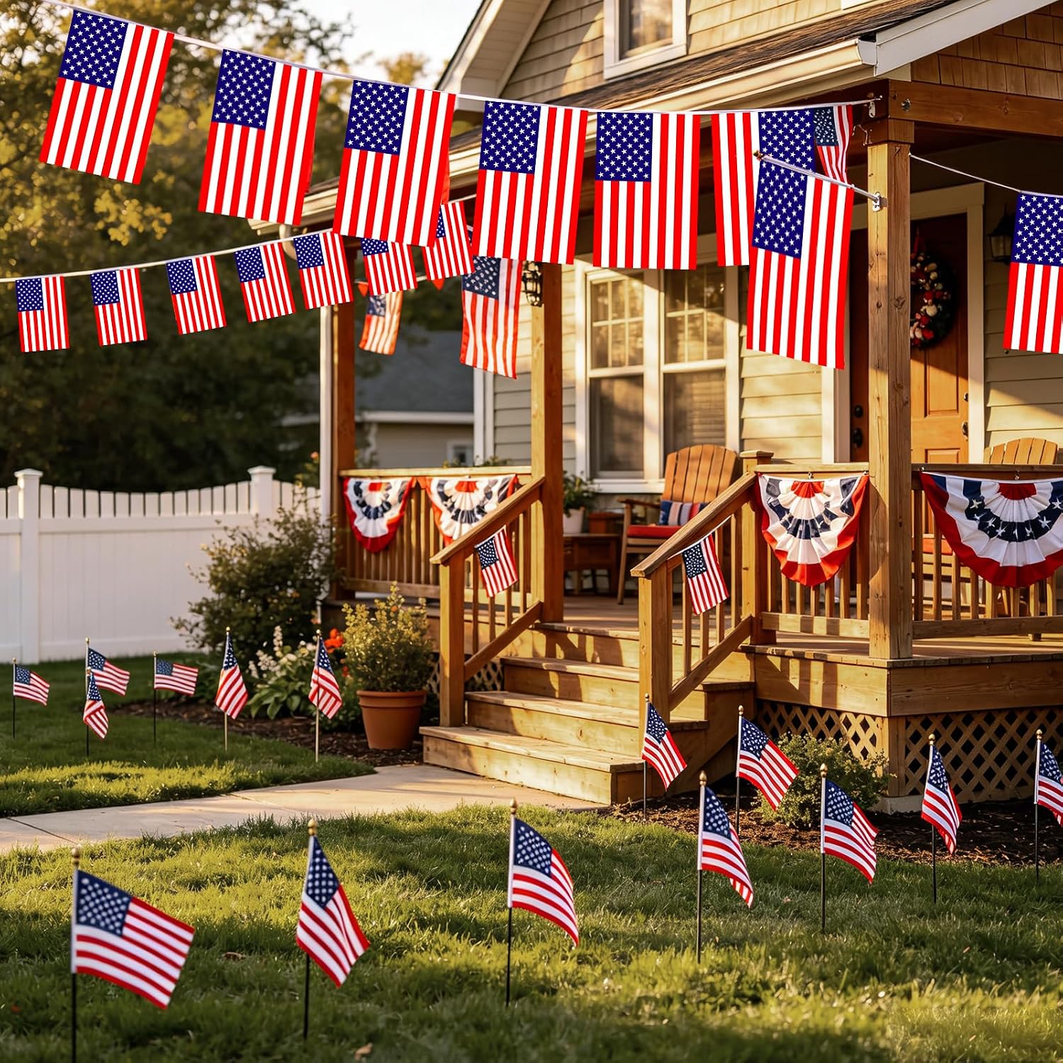 250th Anniversary Decorations 250 Anniversary USA Flags Including 12 Small American Flags on Stick 250 Anniversary USA Banner