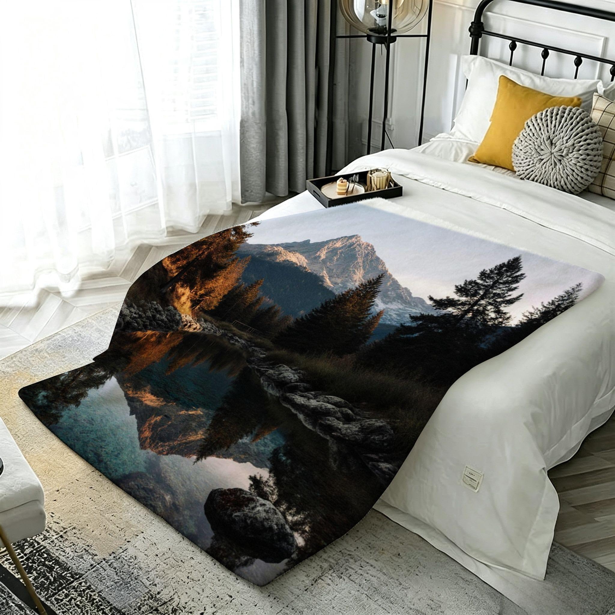 3D Druck Fleecedecke für Zwei 220x240 cm Schwarzer Berg a186 | Große Kuscheldecke für ein Zweisitzer-Sofa, geeignet für Erwachsene und Teens, maschinenwaschbar, langlebig und formstabil