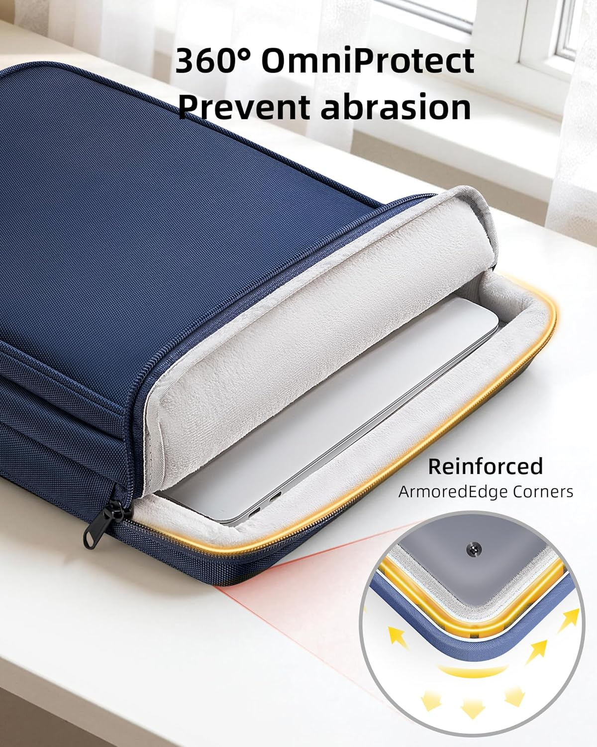 360 Protective Laptop Detachable Shoulder Bag, Computer Bag Compatible with MacBook Pro, HP, Dell, Lenovo, ASUS (Blue, 14 inch)