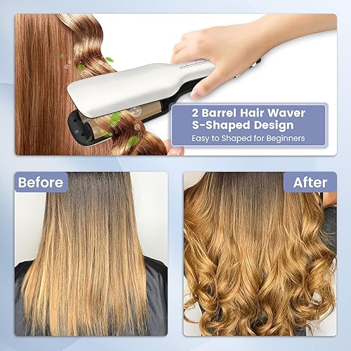 Miniatura 2 de Sejoy Rizador de pelo de 1.102 in, rizador de cabello de 2 barriles, ondas de playa, calentamiento rápido y 3 ajustes de temperatura, apagado
