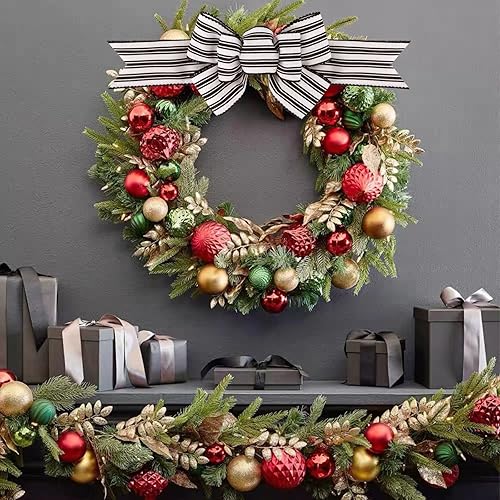 Miniatura 150 de 2 lazos de arpillera de Navidad, hechos a mano, prefabricados para coronas, adornos decorativos grandes de Navidad, decoración de árbol, lazos