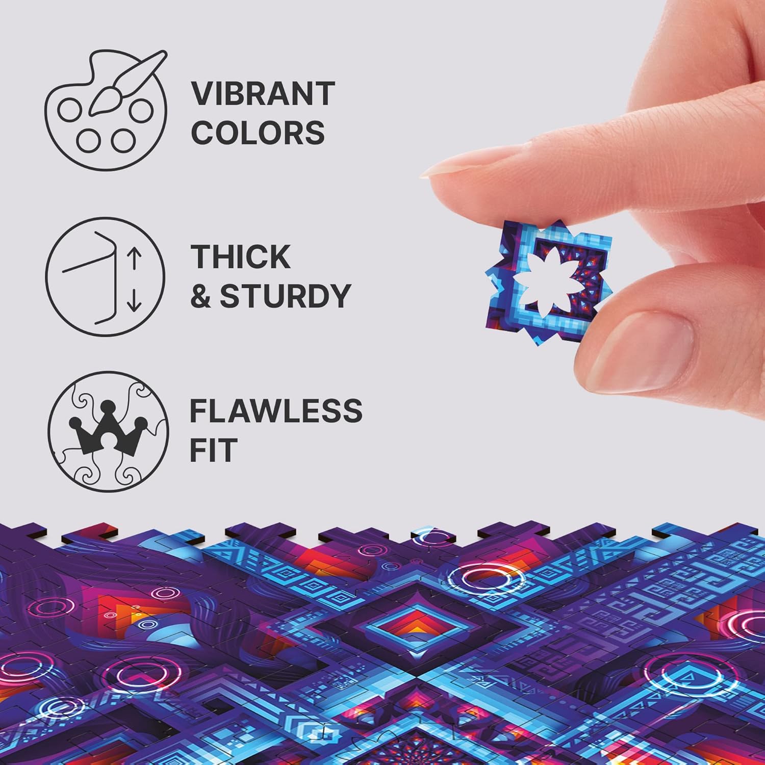 UNIDRAGON Neon Geometry Wooden Jigsaw Puzzle for Adults - 100 Unique Shaped Pieces - Brain Teaser - 8.54 x 8.54 in (21.7 x 21.7 cm)