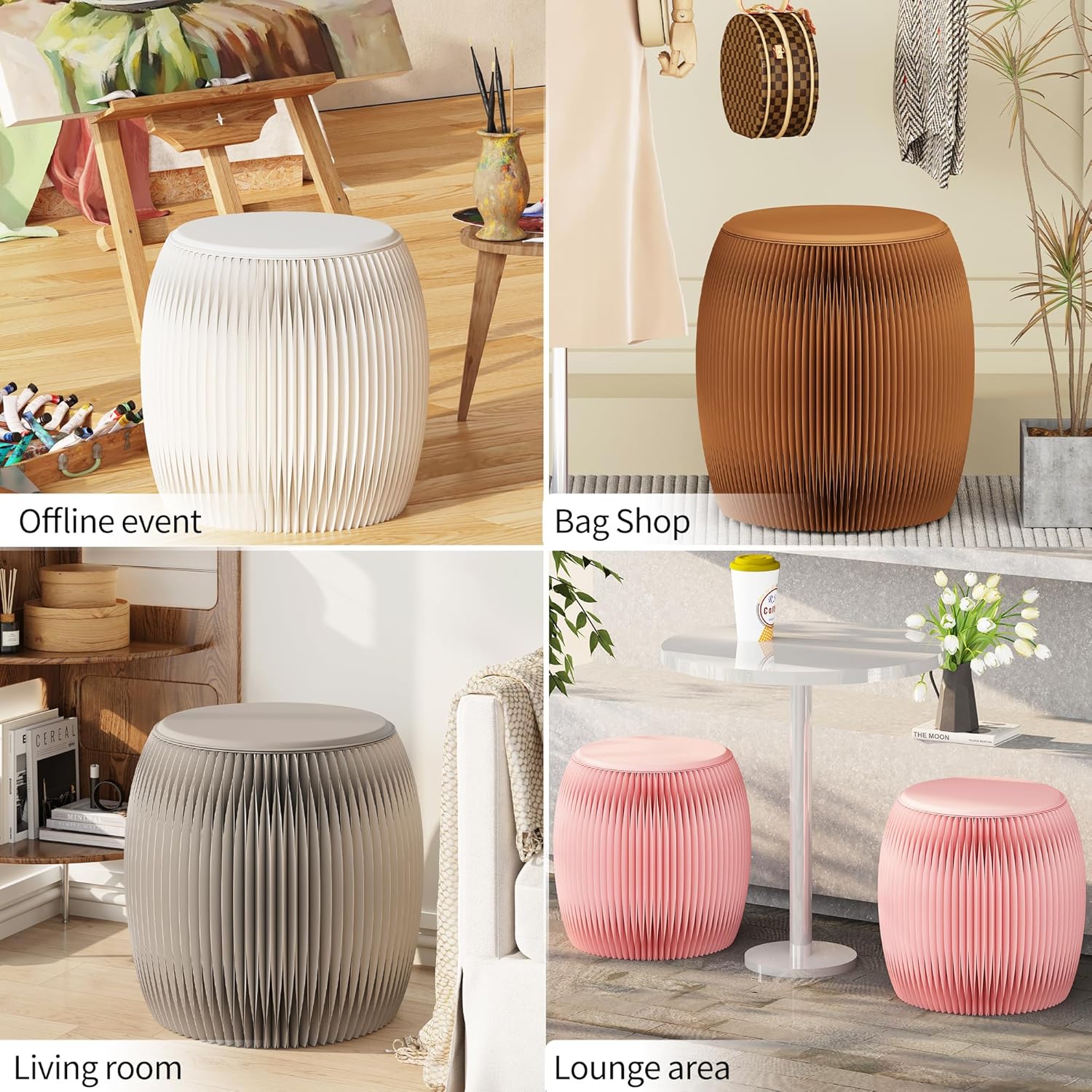 Folding Paper Stool,16 Inch Heavy Duty Stool with 660lb Load Capacity,Foldable Honeycomb Design Eco-Friendly Kraft Paper,Modern Minimalist Brown Seat for Living Room,Home,Office,Camping Extra Seating