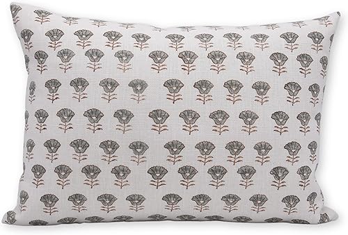 Funda de almohada de lino blanco roto, almohada para exteriores con estampado de telar a mano, funda de cojín sostenible hecha a mano con cremallera