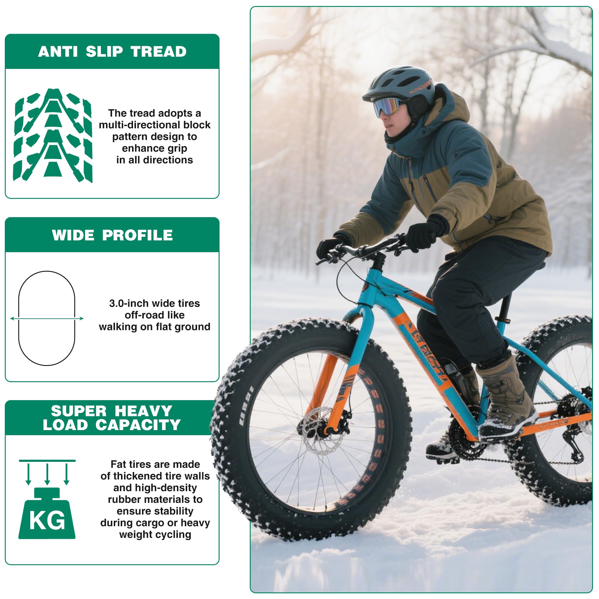 Pneu de Vélo 20x3.0 (76-406) - Pneu de VTT/VTC - Antidérapant, Résistant aux Punctures