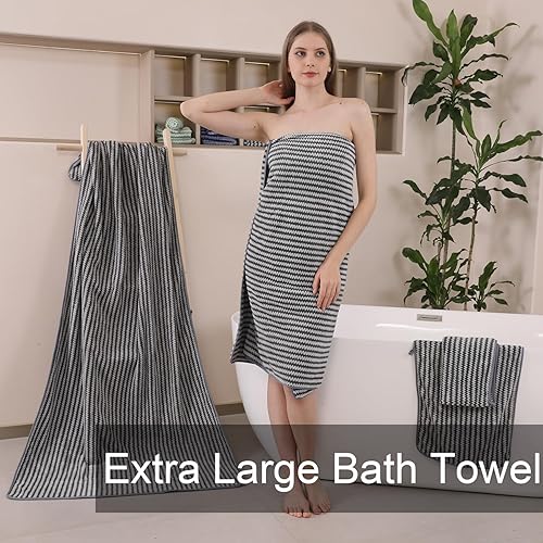 Miniatura 5 de CHINO Toallas de baño, 4 toallas de baño grandes de color gris oscuro de 35 x 70 pulgadas, toallas de baño extragrandes de microfibra suave XL,