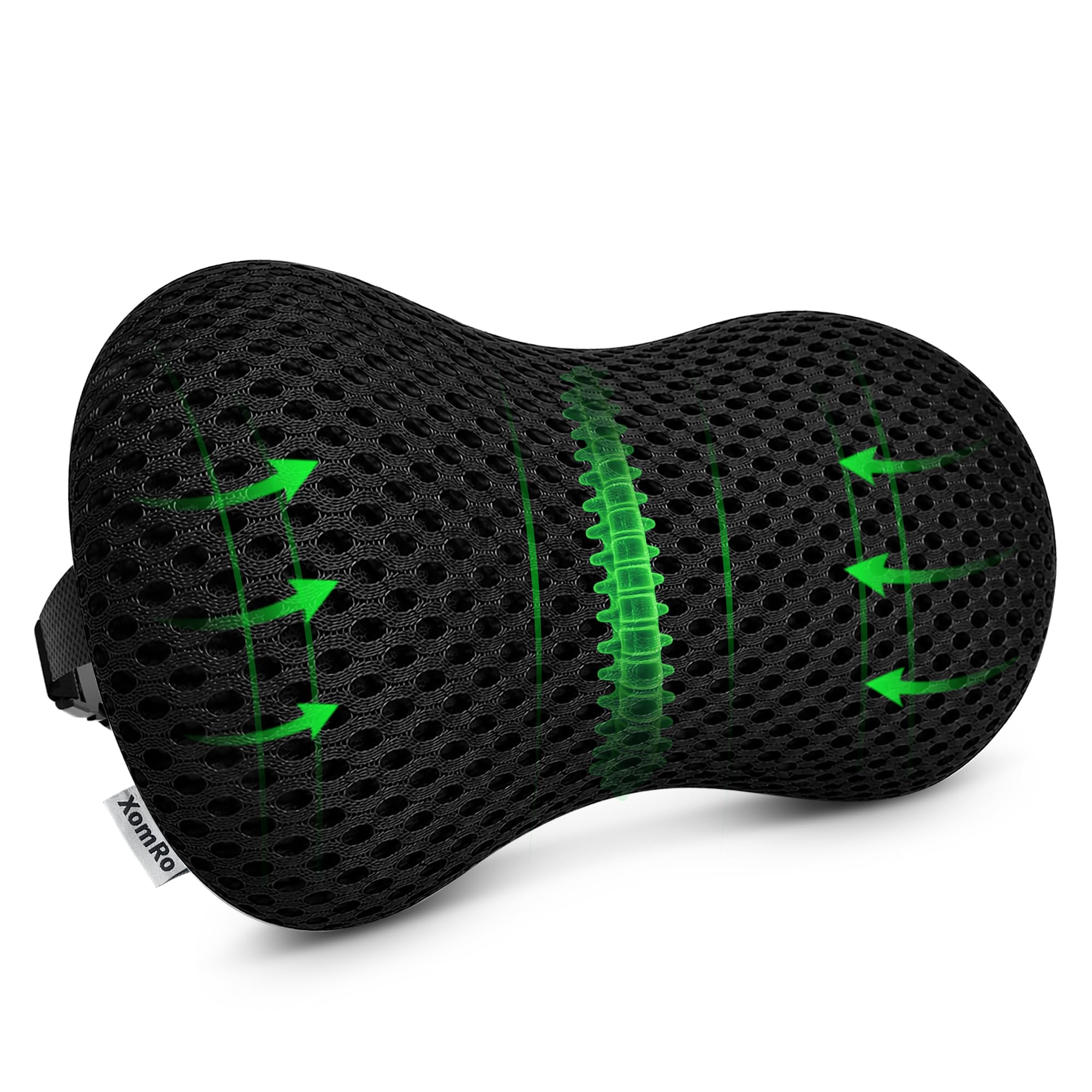 XomRo Car Seat Lumbar Support Pillow Lower Back Pain Support Premium Memory Foam Office Chair Car Seat Gaming Sitting Sleeping Breathable 4D Mesh Cover Adjustable Straps Universal Fit Vehicle(Black)