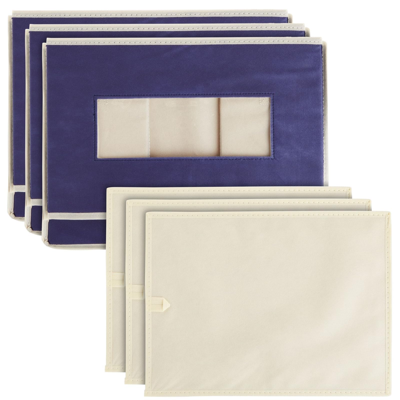 Juvale Confezione da 3 contenitori pieghevoli in tessuto, con coperchio e finestre trasparenti, per la casa, ufficio, 40,6 x 30,5 x 25,4 cm, Beige
