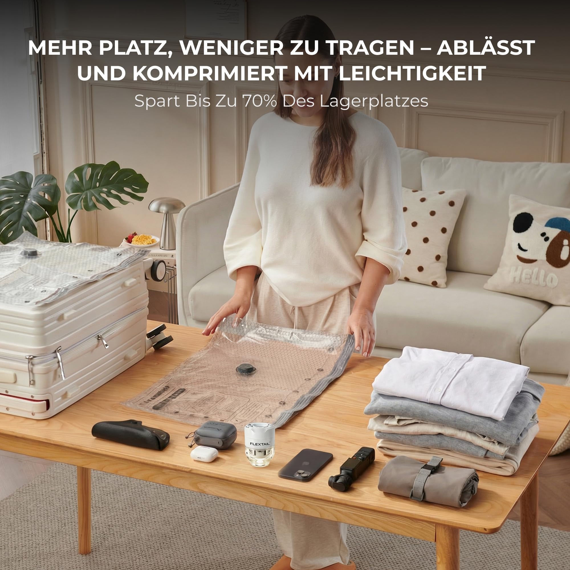 FLEXTAILGEAR Tragbare Elektrische Luftpumpe für Aufbläsartikel, Luftmatratzenpumpe mit 5 Lichtmodi, Geräuscharmer Design, Mini Pumpe für Schlafmatten, Vakuumbeutel, Luftbetten und Poolspielzeug