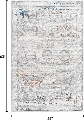 Miniatura 2 de Unique Loom Finsbury Collection Alfombra de área - Charlotte (3 pies 3 pulgadas x 5 pies 3 pulgadas, rectangular, multicolor, gris)