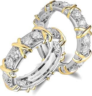 1.4CTW Total GHI 3mm Cut Moissanite Lab Created Diamond Engagement Ring Full Eternity Wedding Band 14k Gold QUALITY Silver/Yellow Gold Plated X`S Engagement Ring for Women with 5.4mm Width
