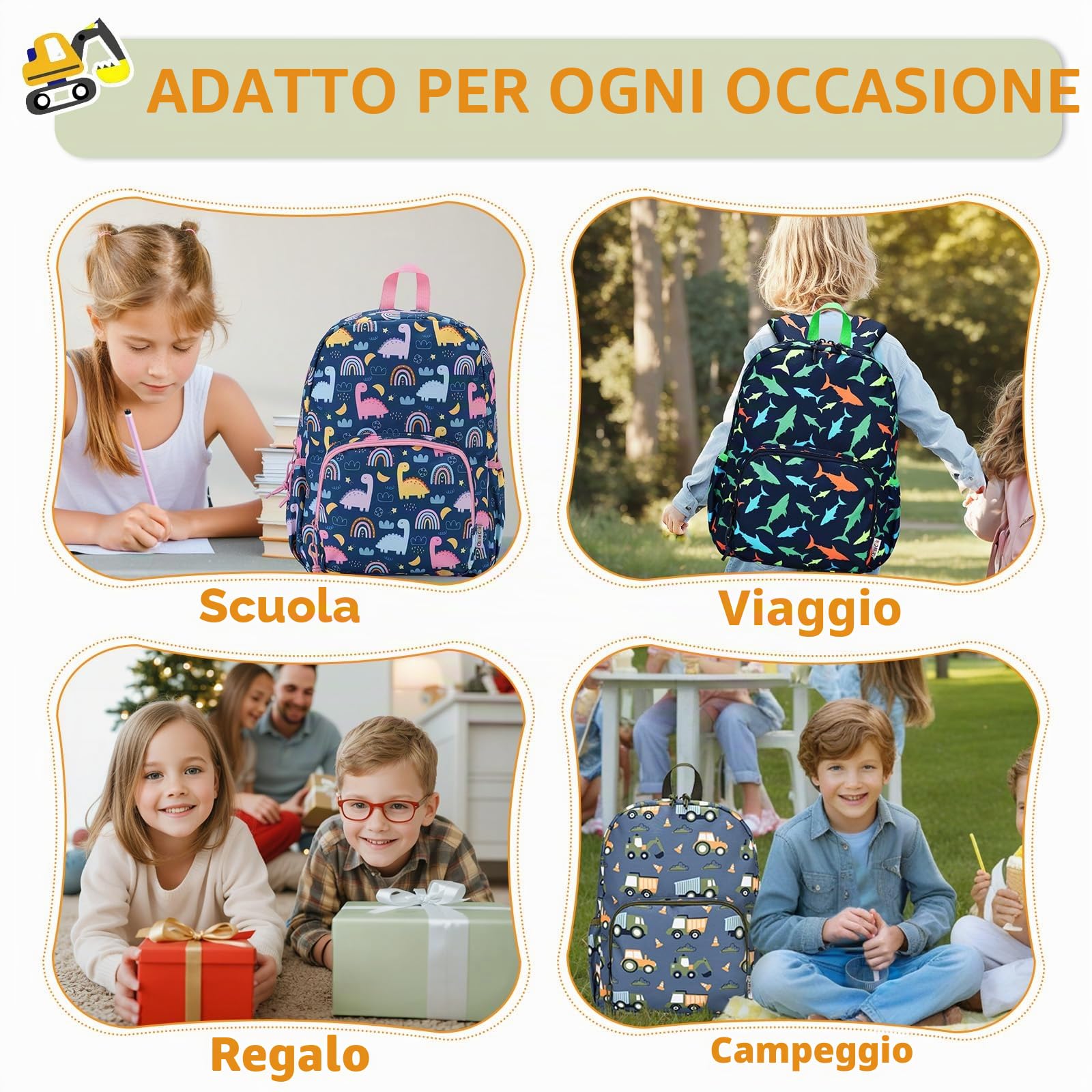 Chase Chic Zaino per Bambini, Borsa da Scuola con Strisce Riflettenti di Sicurezza, 3-6 Anni Zaino Leggero per Bambini