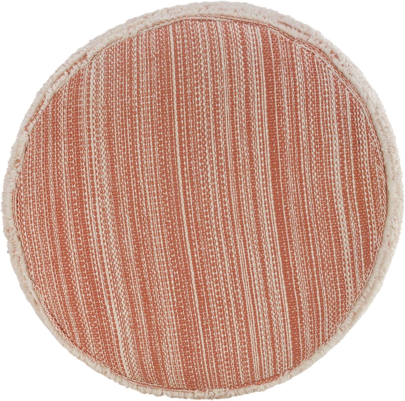 CC Home Furnishings 18" Peach and White Distressed Round Pouf Ottoman