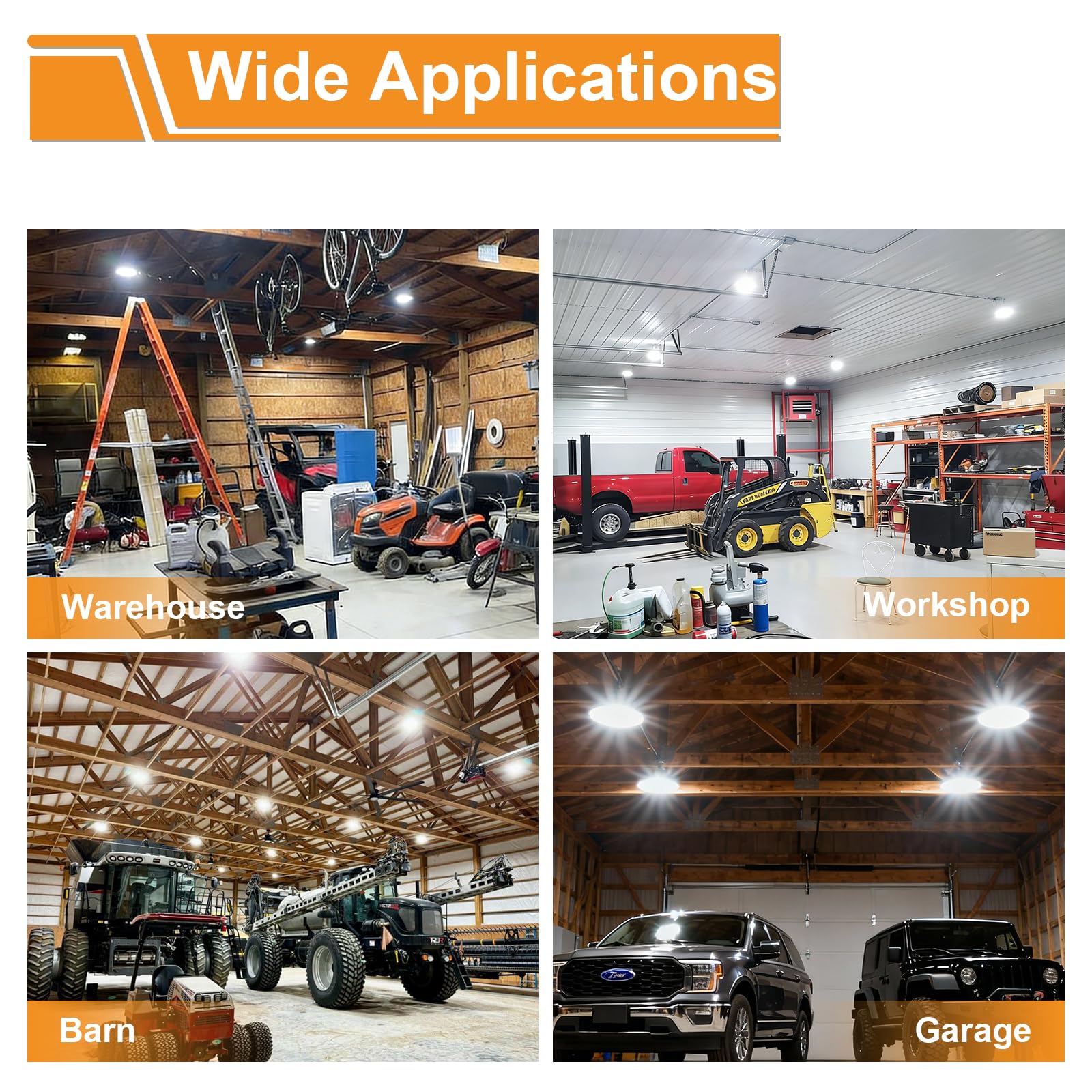 UFO LED High Bay Light 150W 5000K Led Shop Lights 21000LM IP65 AC100-277V with US Plug 5 Cable — view 7