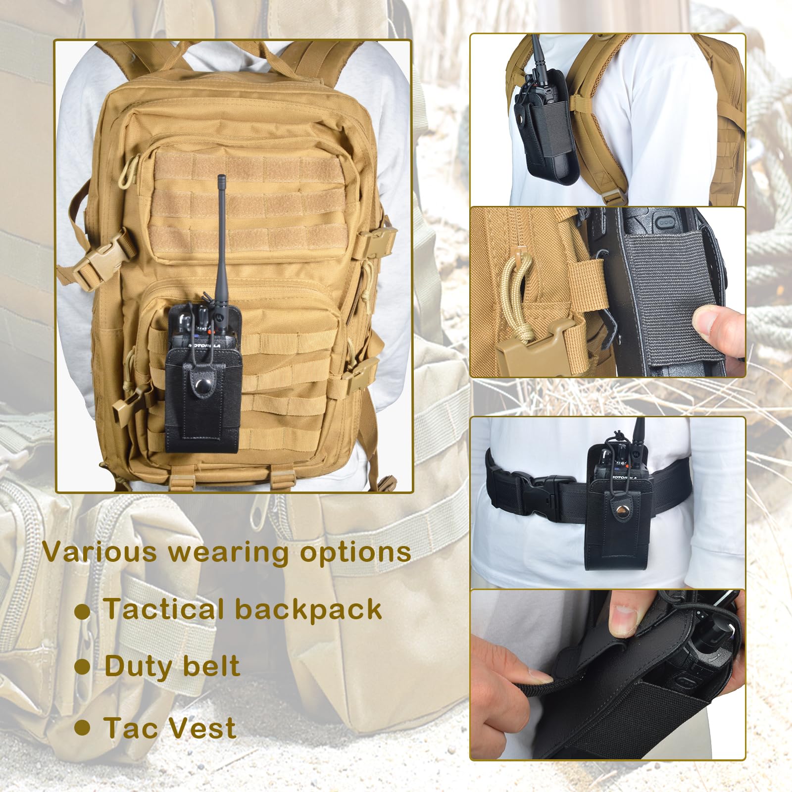 UAYESOK Walkie Talkie Pouch Case Porta Radio Tattico in Pelle, Custodia per Cinturone, Gilet MOLLE Regolabile Polizia Compatibile con Motorola DP1400, DP4400, Baofeng, Hytera, Kenwood