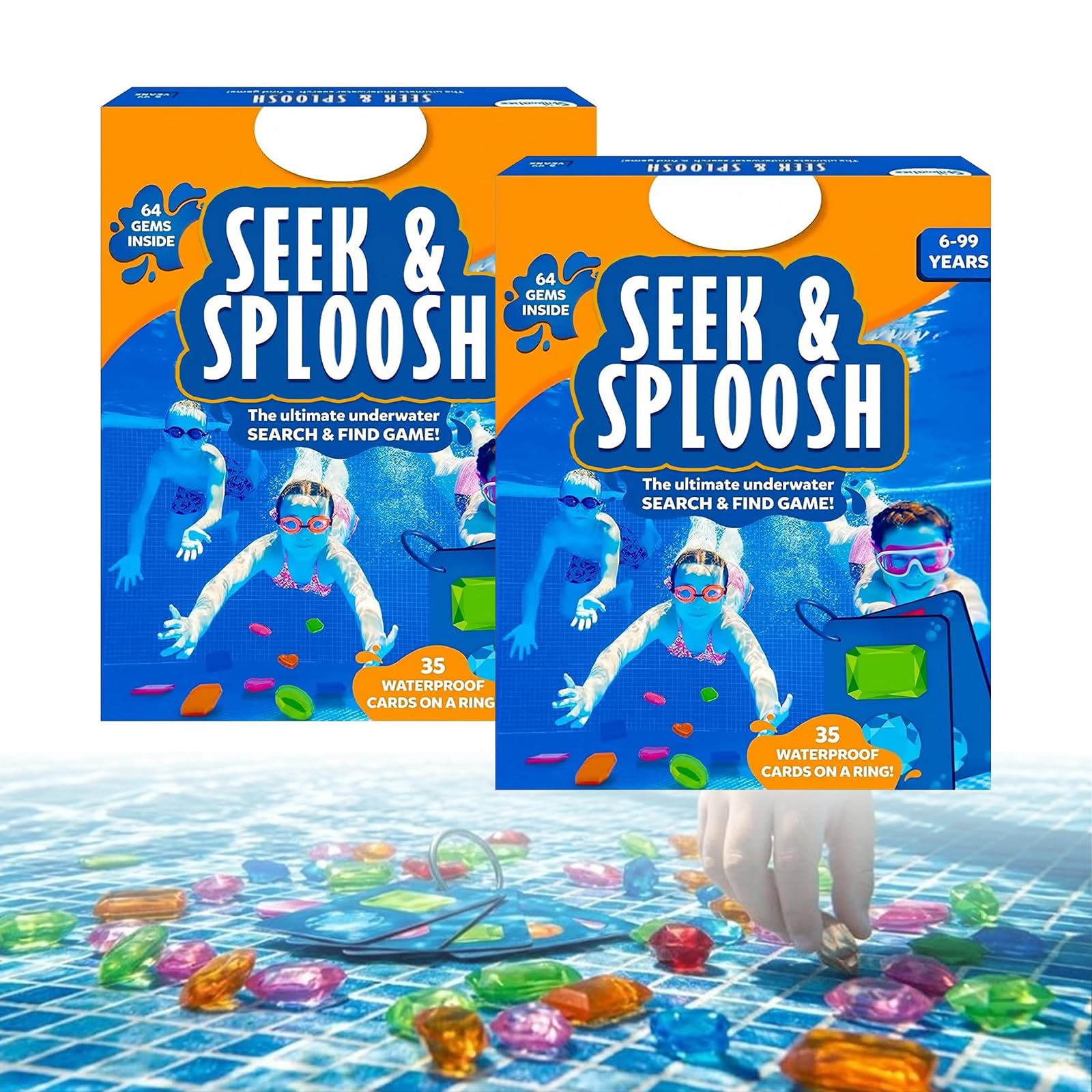 Sommer Wasserspielzeug, Pool Spielzeug für Kinder, Unterwasser Suchspiel mit 64 Edelsteinen & 35 Wasserdichten Karten, Tauchspielzeugfür Kinder, Poolspielzeug Set，3