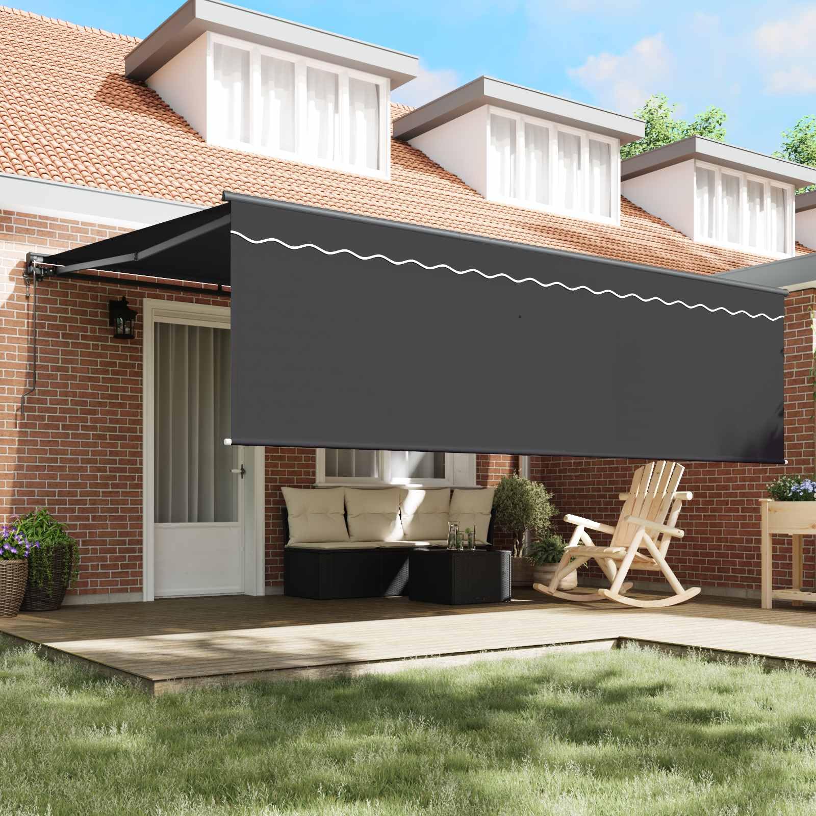 Tenda da sole retrattile antracite, 450 x 350 cm, in poliestere e alluminio, elettrica, con telecomando, resistente alle intemperie e ai raggi UV, ideale per giardino, terrazza, balcone