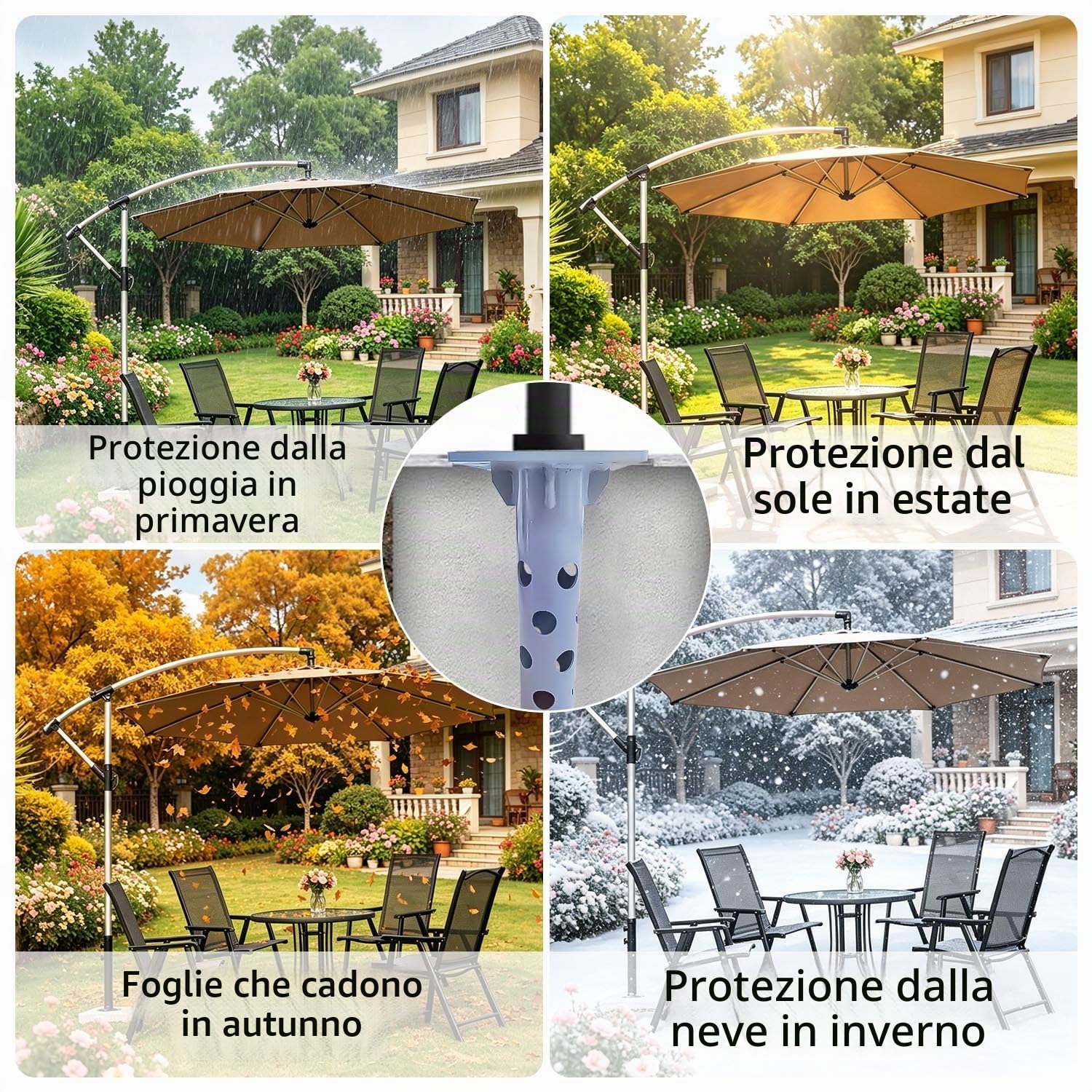 Base Universale per Ombrellone da Incasso, Piastra di Base in Acciaio Antiruggine, Stabilità Elevata, Portata >1000kg, Ideale per Giardini, Piscine e Aree Ricreative all'aperto