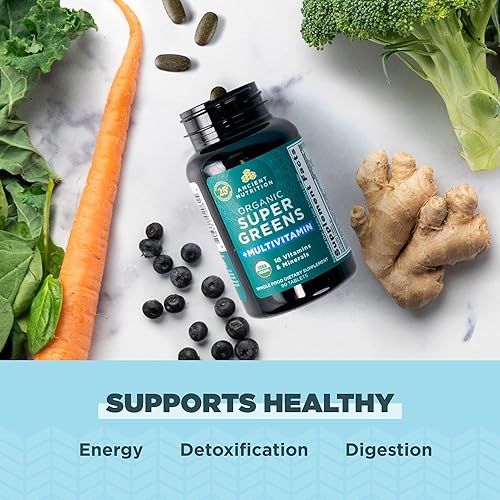 Miniatura 4 de Ancient Nutrition Supergreens - Tabletas multivitamínicas, superalimento orgánico en polvo con multivitaminas hechas de frutas reales, verduras y