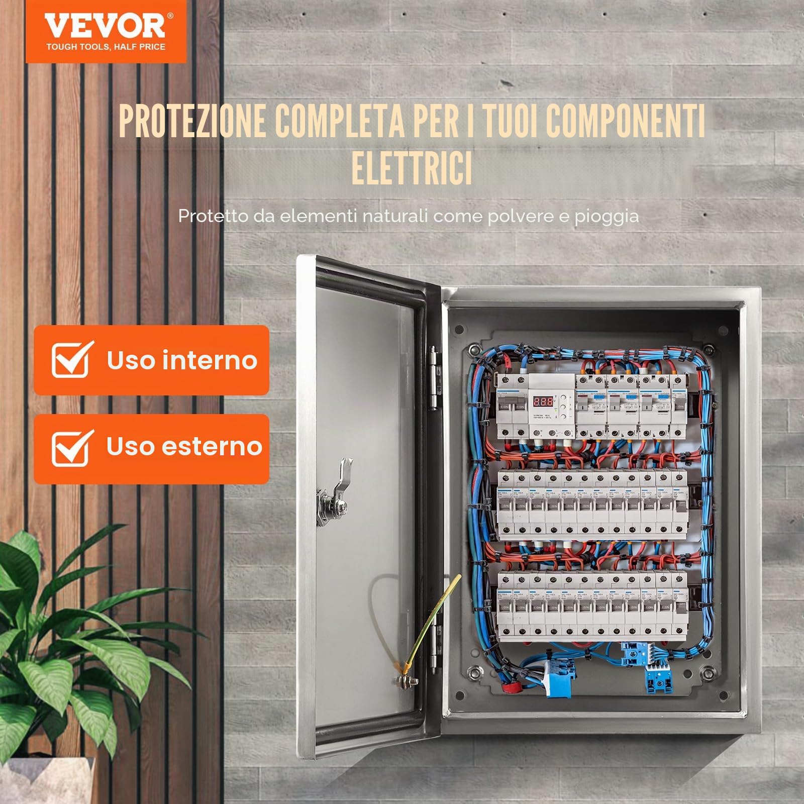VEVOR Scatola elettrica in Acciaio, 20"x 16"x 8", Custodia per Apparecchiature Elettriche Elettroniche per Esterni Montata a Parete con Blocco Cerniere Piastra di Montaggio, Impermeabile IP66