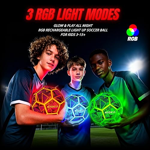 Miniatura 3 de Balón de fútbol de tamaño 5 con luz RGB recargable que brilla en la oscuridad para niños y adolescentes de 3 a 15 años, juegos nocturnos para