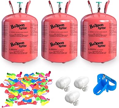Helium Tank for Balloons At Home, 14.9 Cu Ft Helium Balloon Pump Kit with 50 Assorted Latex Balloons, White Curling Ribbon and Wholesalehome Balloon Tie Tool, 3 Pack