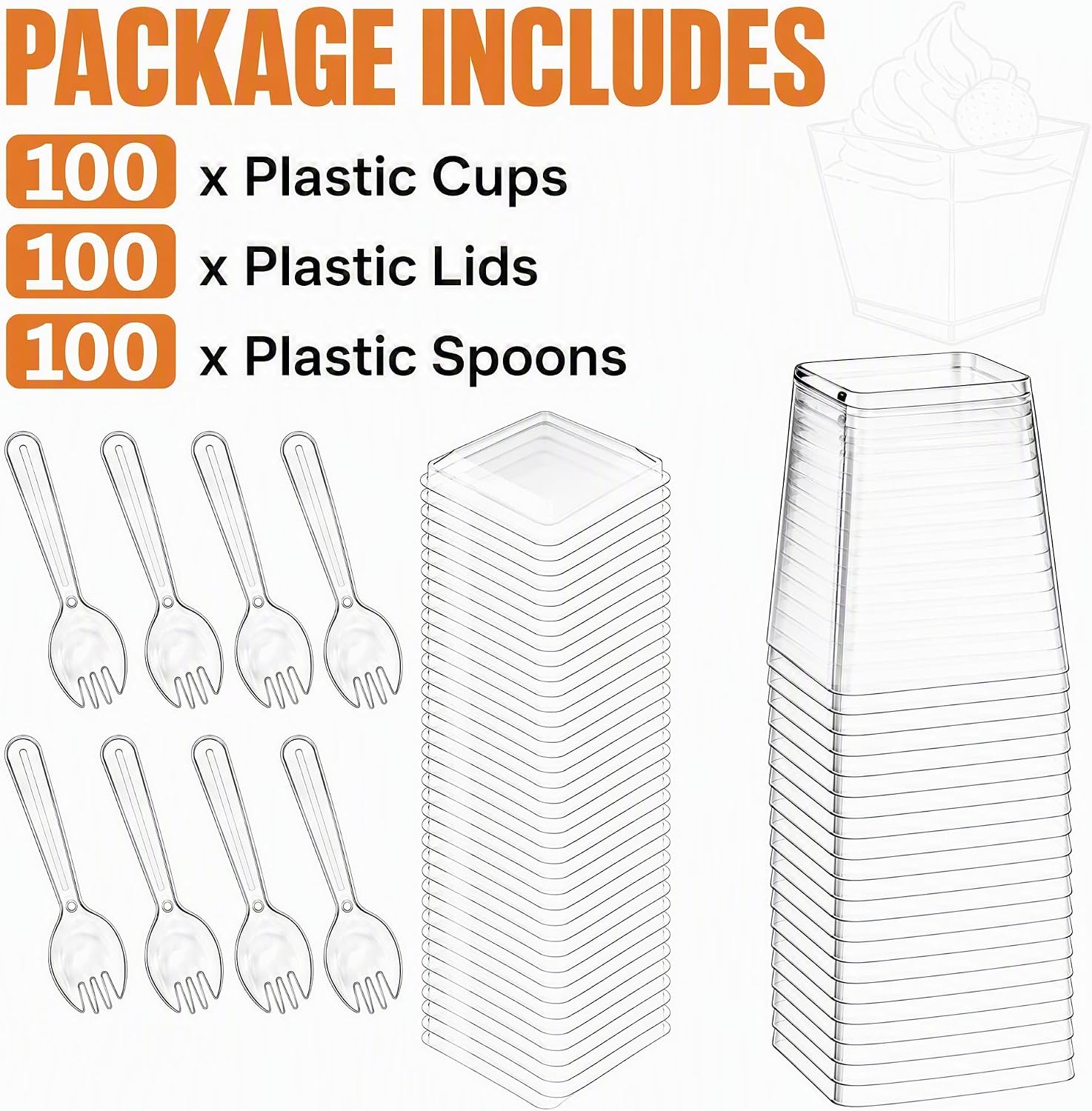 5 oz Clear Dessert Cups with Lids and Spoons, Parfait Cups 100 Set