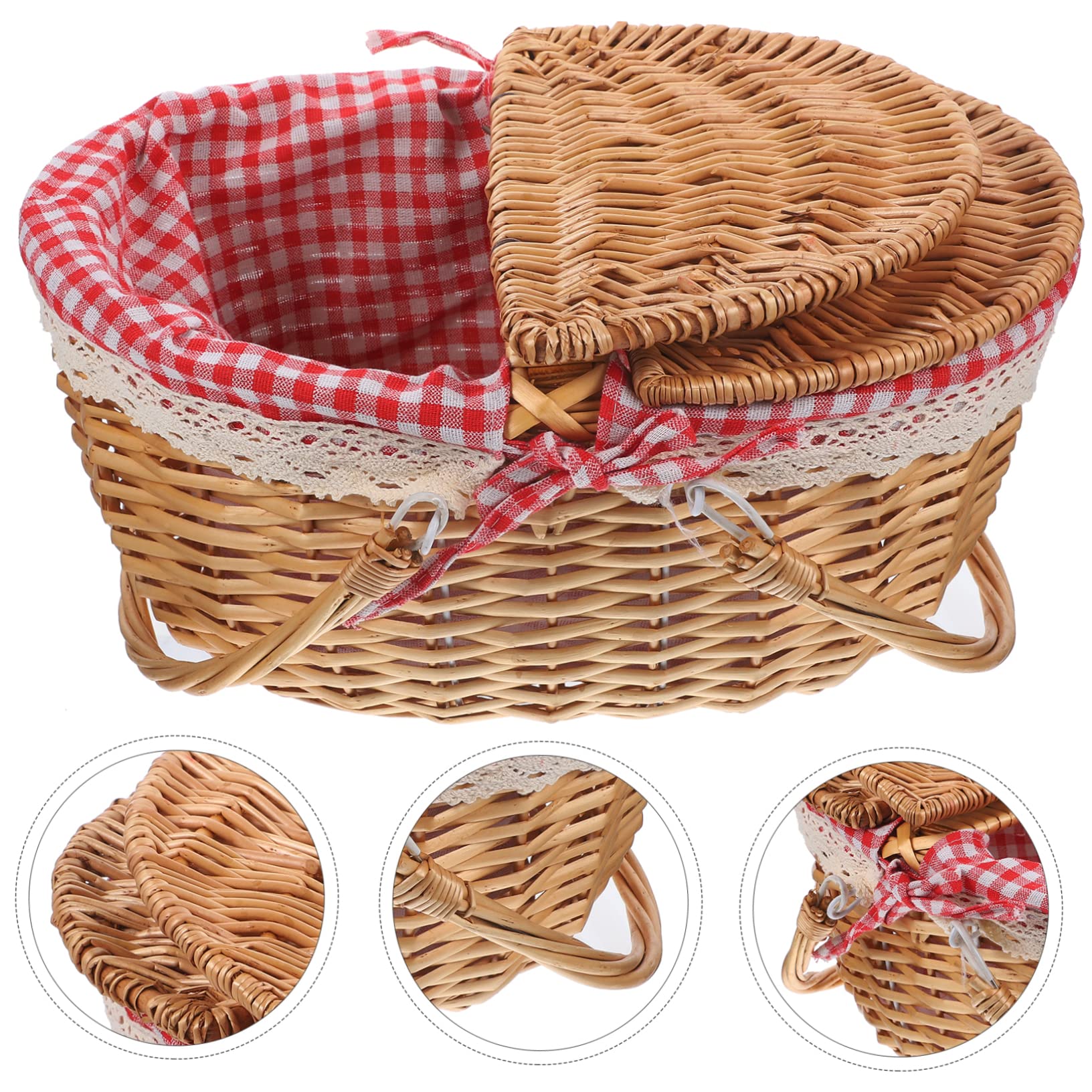 Inoomp Cesta De Picnic De Mimbre Tejida con Asas Dobles Y Tapa Canasta RúStica para Almacenamiento Y Picnic Al Aire Libre 15.74X11.02X7.48In