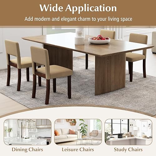 Miniatura 8 de Giantex Juego de 2 sillas de comedor de madera, sillas de cocina tapizadas de tela de lino con marco de madera de goma, asiento y respaldo