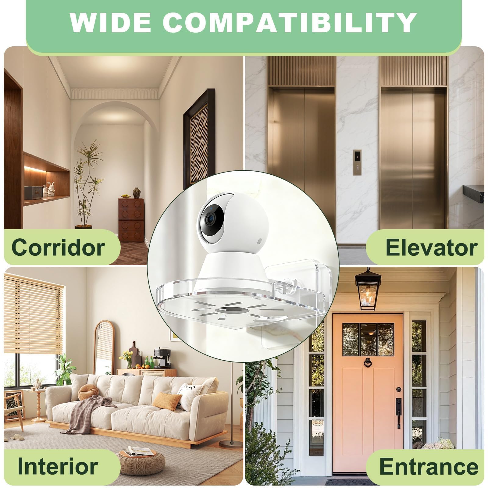 2 Pack Soporte Montaje Pared para Cámara de Vigilancia, Soporte Pared Cámara Vigilancia, Estante Plástico Universal para Interior Exteriores, Vigilabebés, Seguridad del Hogar, Sin Taladro Transparente