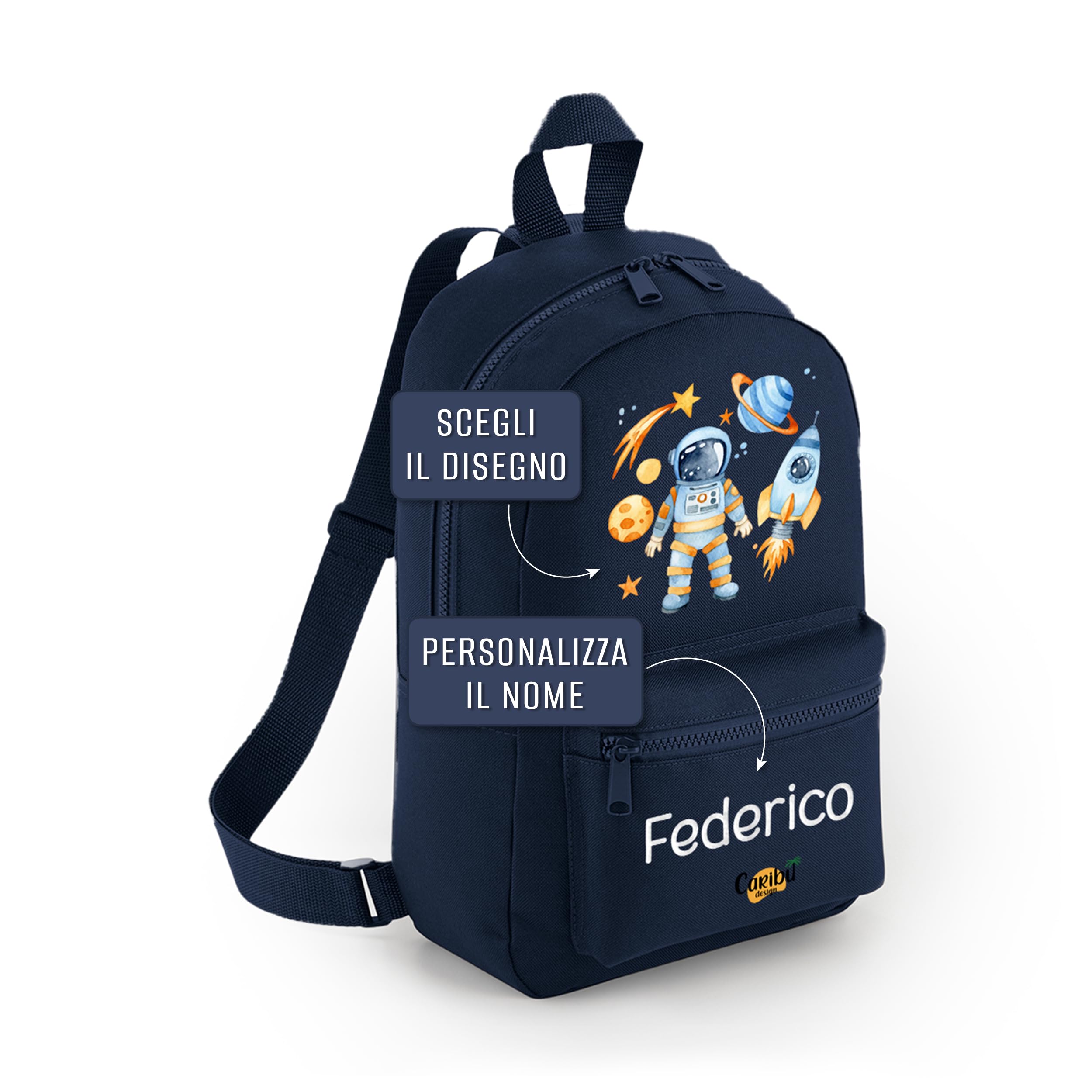 Zainetto Bambino/Bambina Personalizzato con Nome - Zaino Piccolo da Bimbo - Cartella Personalizzabile per Scuola Asilo Materna Sport Gite Viaggi 23 x 35 x 12 cm