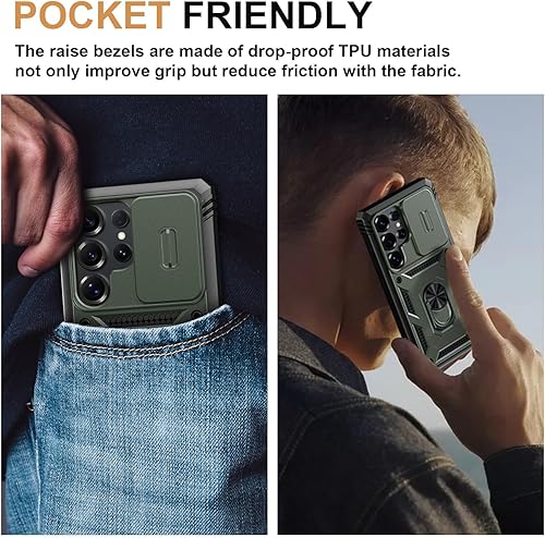 Miniatura 7 de PASNEW Funda para Samsung Galaxy A42 5GM42 5G, funda militar resistente de cuerpo completo a prueba de golpes, lente deslizante con anillo giratorio