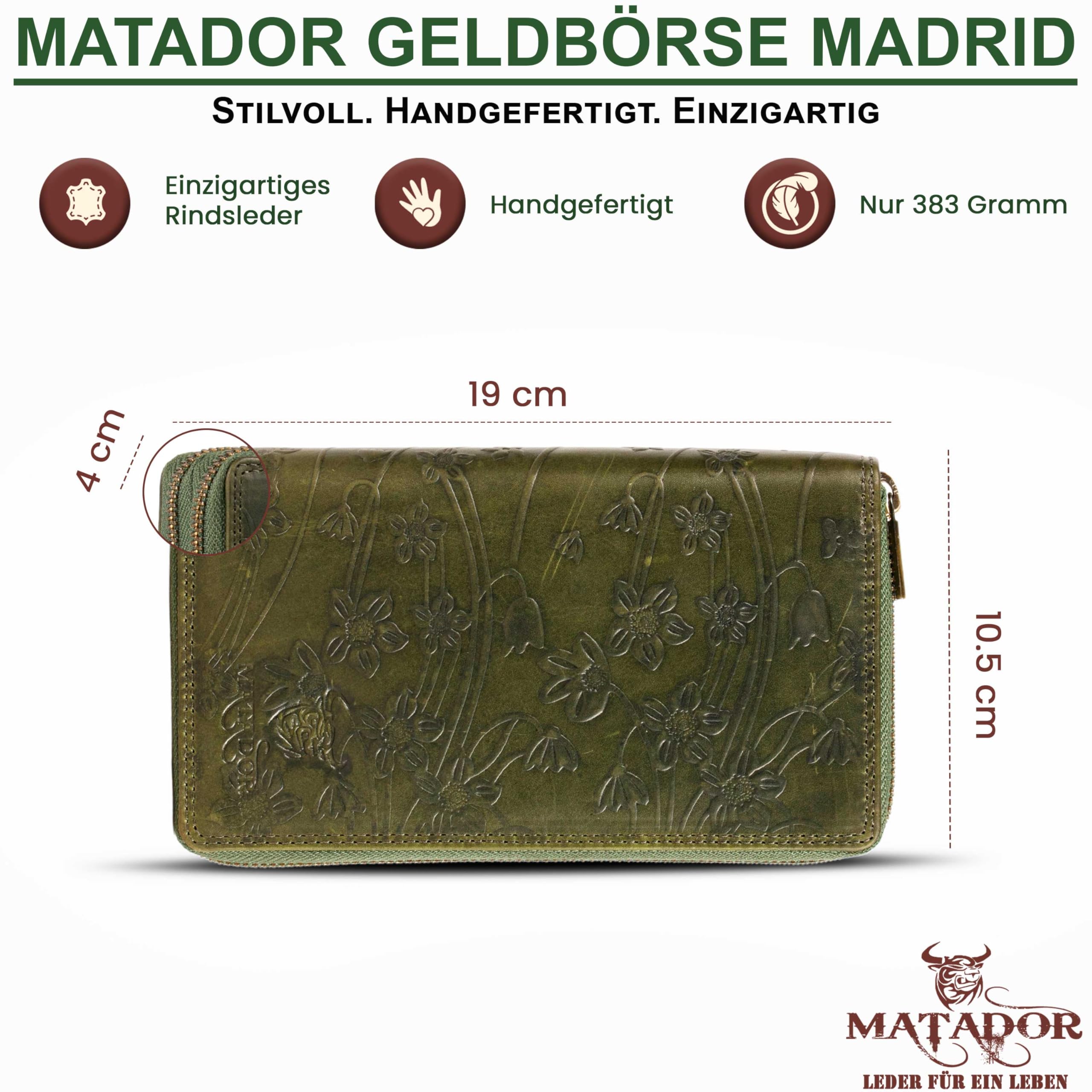 MATADOR Geldbörsen Damen Grün #Madrid mit Edle Geschenk Box, Eleganter Geldbeutel Leder mit RFID Wallet, Luxus Damen Geschenk mit Viele Kartenfächer