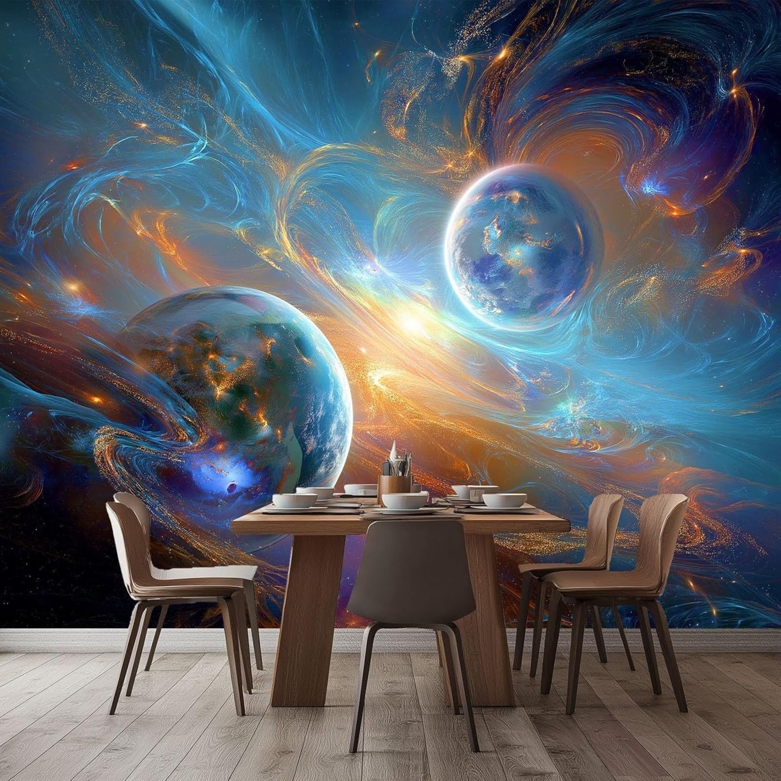 Photo Wallpaper Mural Science Fiction Universe Non-woven Wallpaper Space Galaxies, Modern Wall Decoration for Living Room Children's Room – Multicolor, 400cm x 280cm Stickers - Frameless Painting - Po