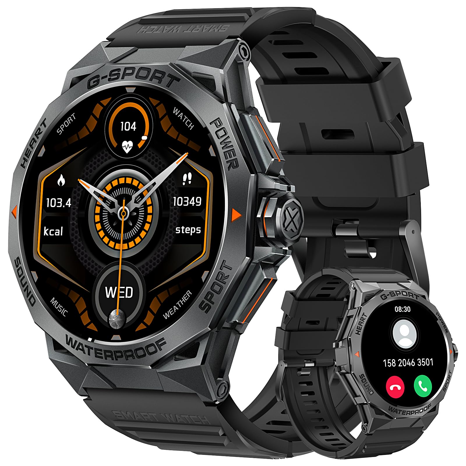 Military Smart Watches for Men (Make/Answer Call) 1.43" AMOLED Screen Activity Tracker with 100+ Sport Modes Heart Rate Sleep Monitor 400mAh Outdoor Rugged Smartwatch for iPhone Android