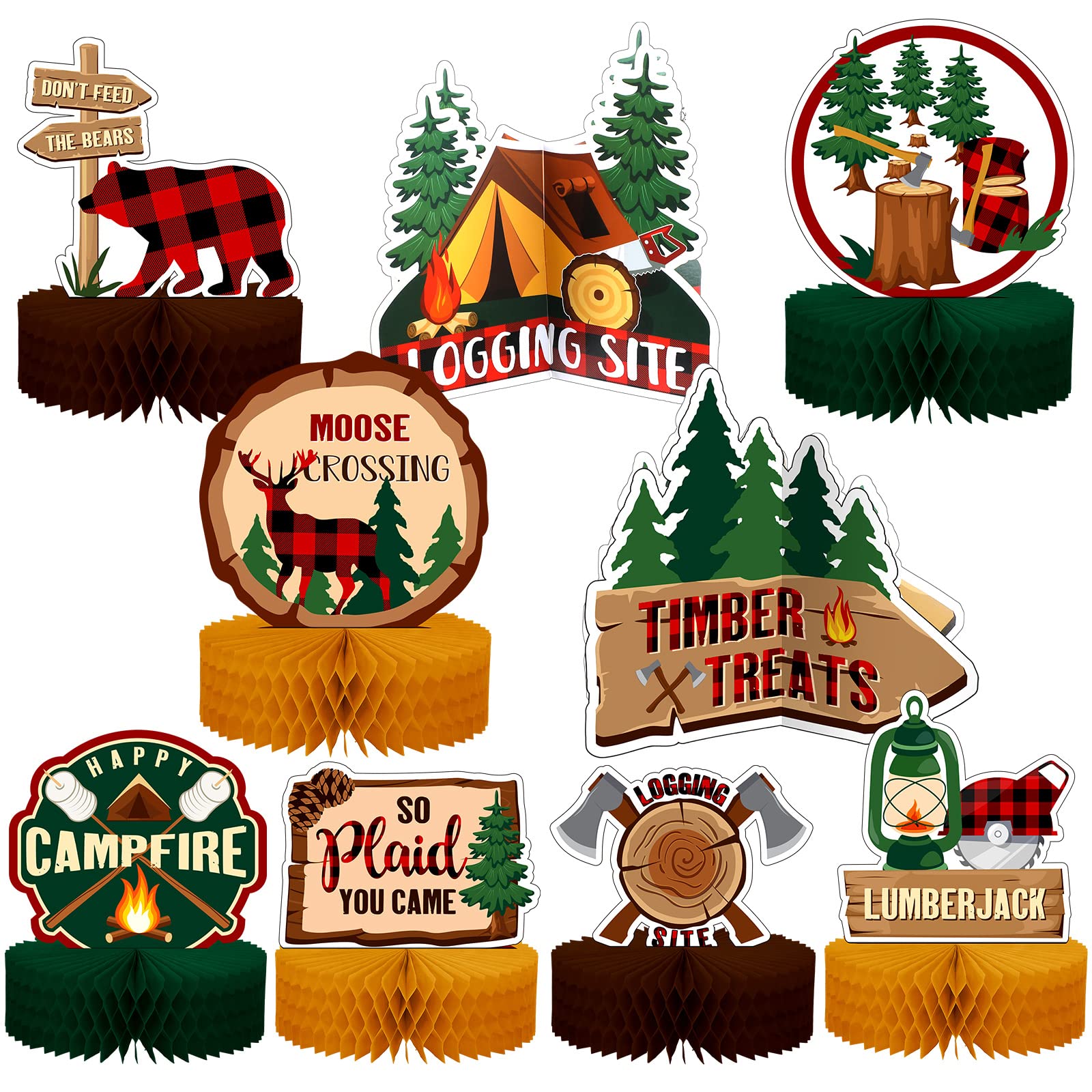 9 Pcs Lumberjack Honeycomb Centerpieces Lumberjack Birthday Party Table Decorations Buffalo Plaid Honeycomb Centerpieces 3D Double Sides for Baby