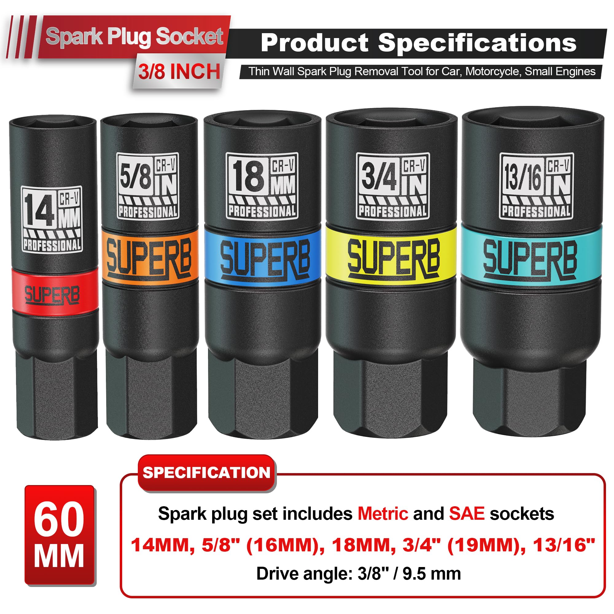 Jeu De 2 Clés à Bougie 14mm Et 16mm - 6 Points, 3/8" Pour Voiture Et Moto