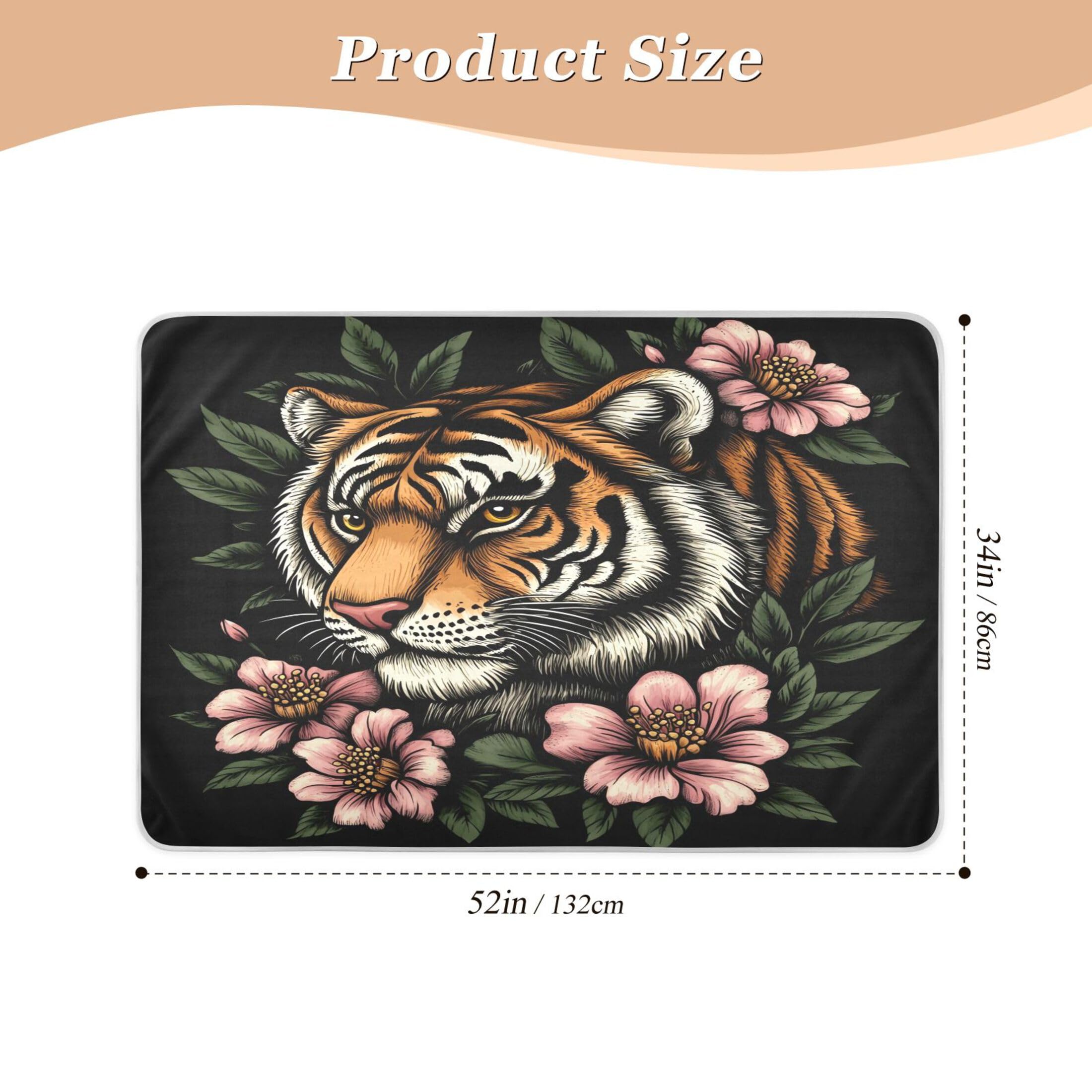 Takiito Tiger Head Bed Pad Reusable Bed Underpad Washable Waterproof Leak-Proof Quick Dry Incontinence Pee Pad for Toddlers Kids Adults Pets 34x52 in