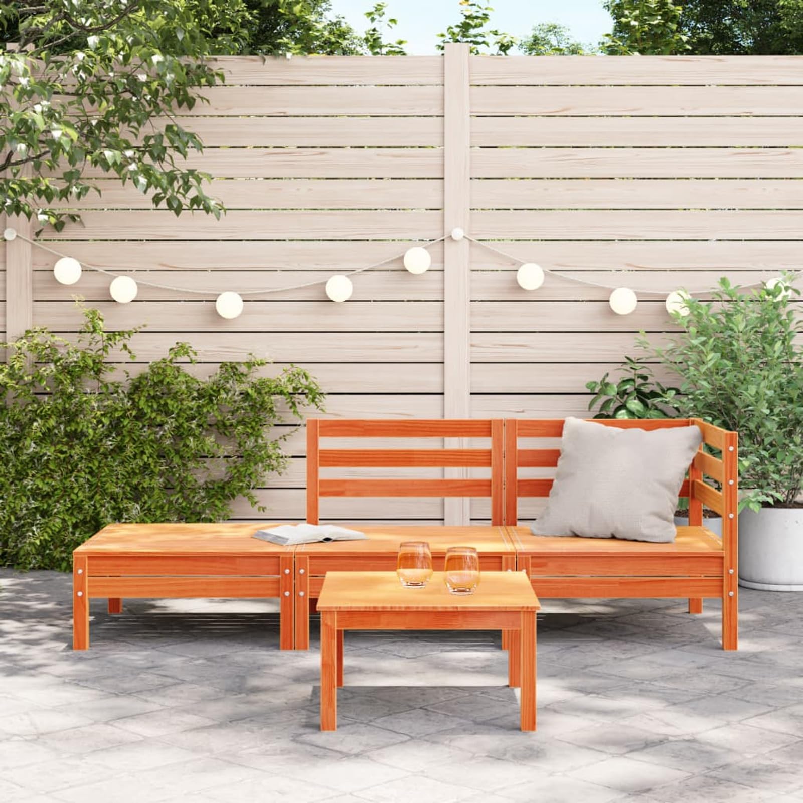 ShGaxin Canapé de jardin 3 places en bois massif de pin marron cire, canapé de jardin, terrasse, meubles de jardin extérieur - 838044