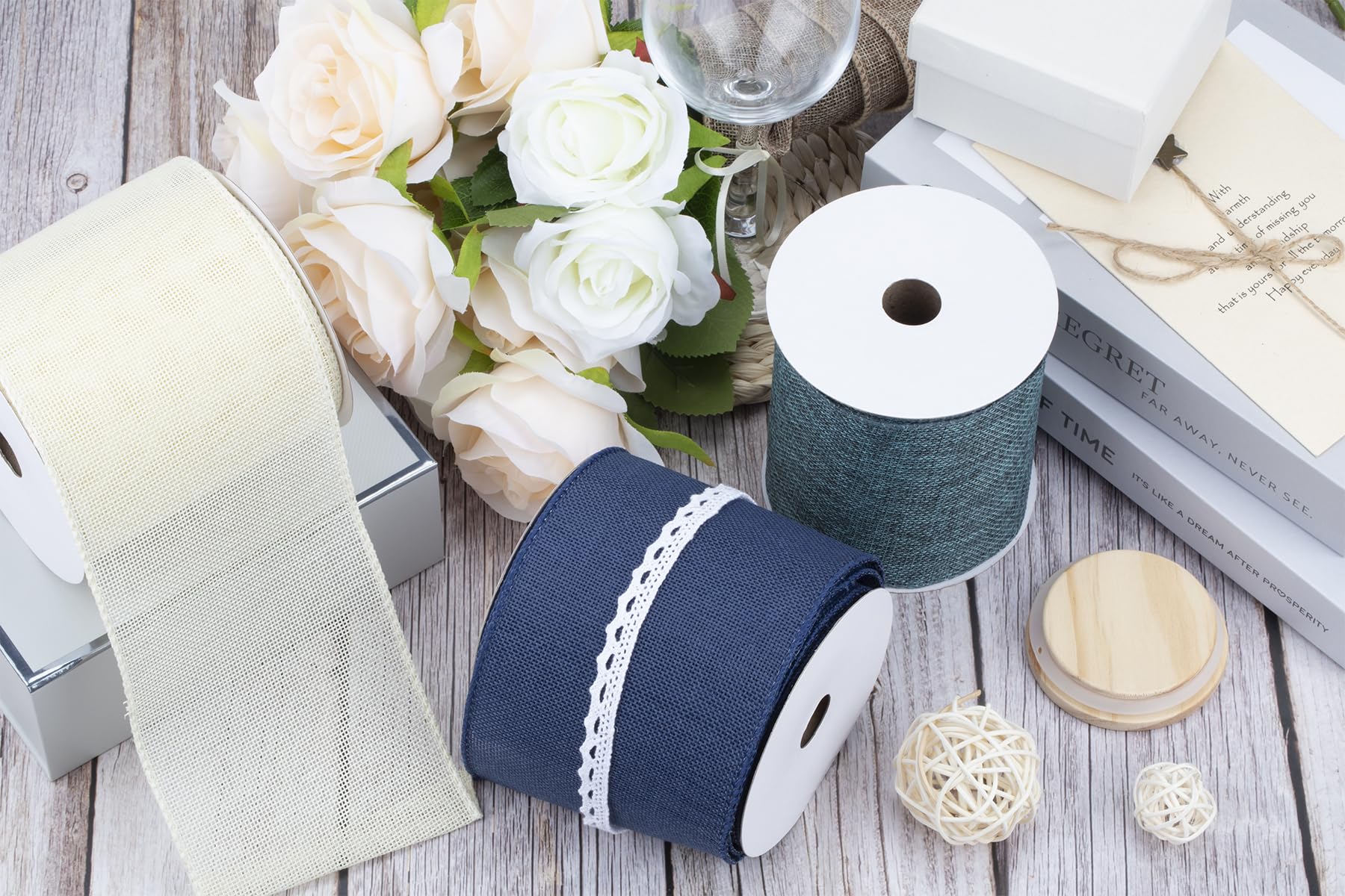 Fondersy 9-Meter Navy Burlap Ribbon Wired Burlap Ribbon, 75mm Width for Gift Wrapping Floral Arrangements, Wreath Making - Image 4