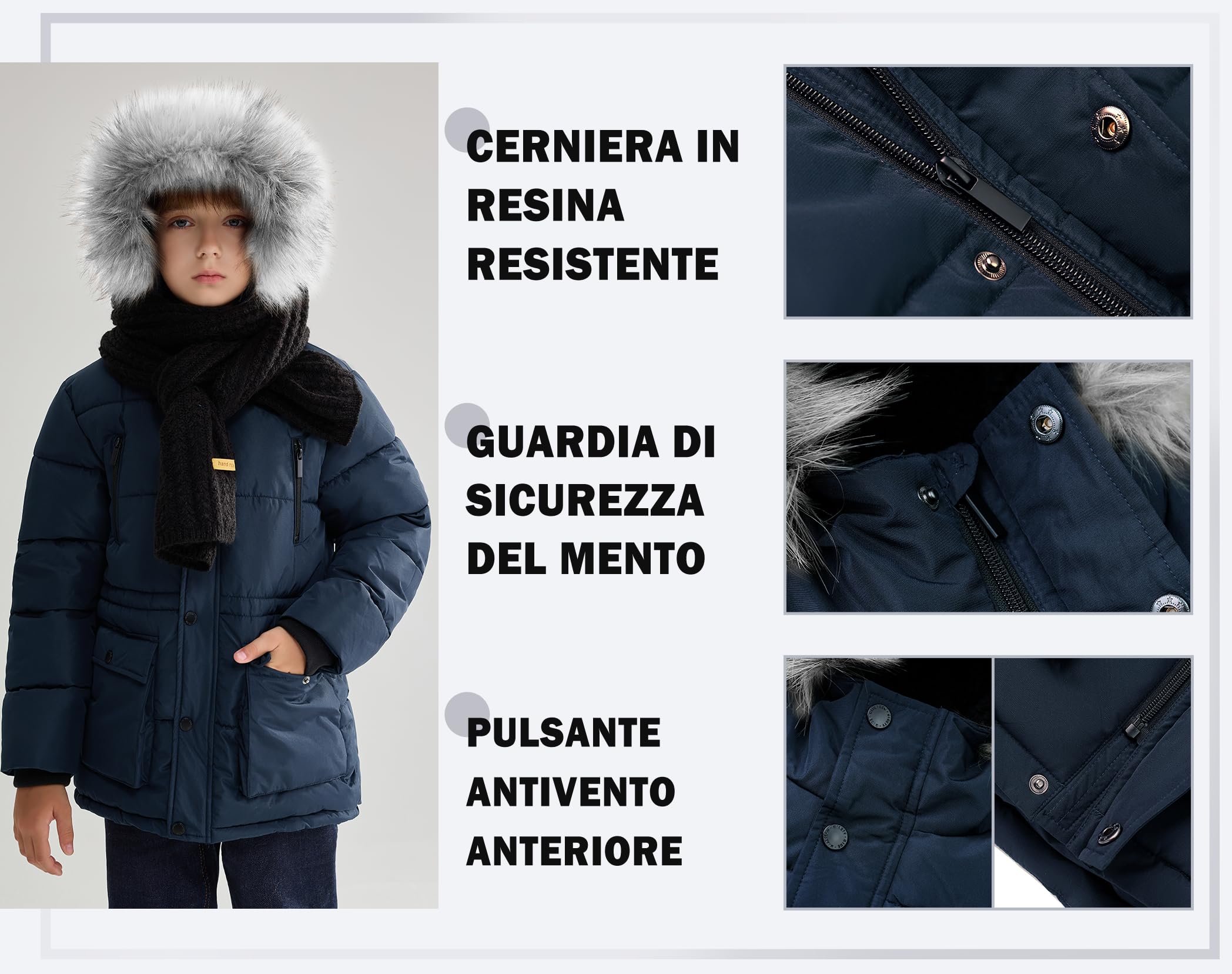 maoo garden Pesante Piumino Cappotto Bambino e Ragazzo Inverno Foderata in Pile Pelliccia Imbottita Resistente all'acqua Giacca
