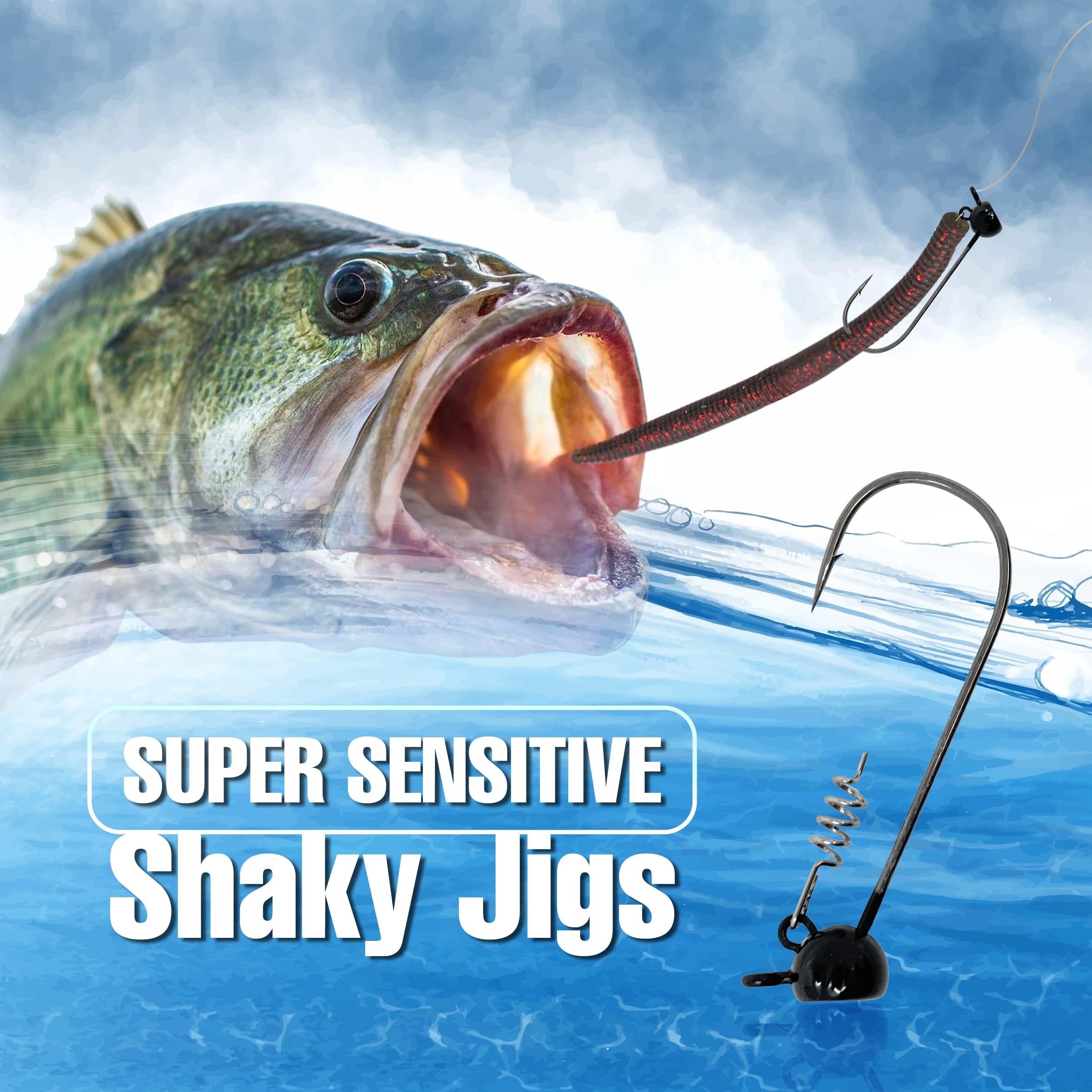 Reaction Tackle Stand-Up Shaky Head Jigs- for Bass Fishing with Size Stamped on Jig Heads (10-Pack)