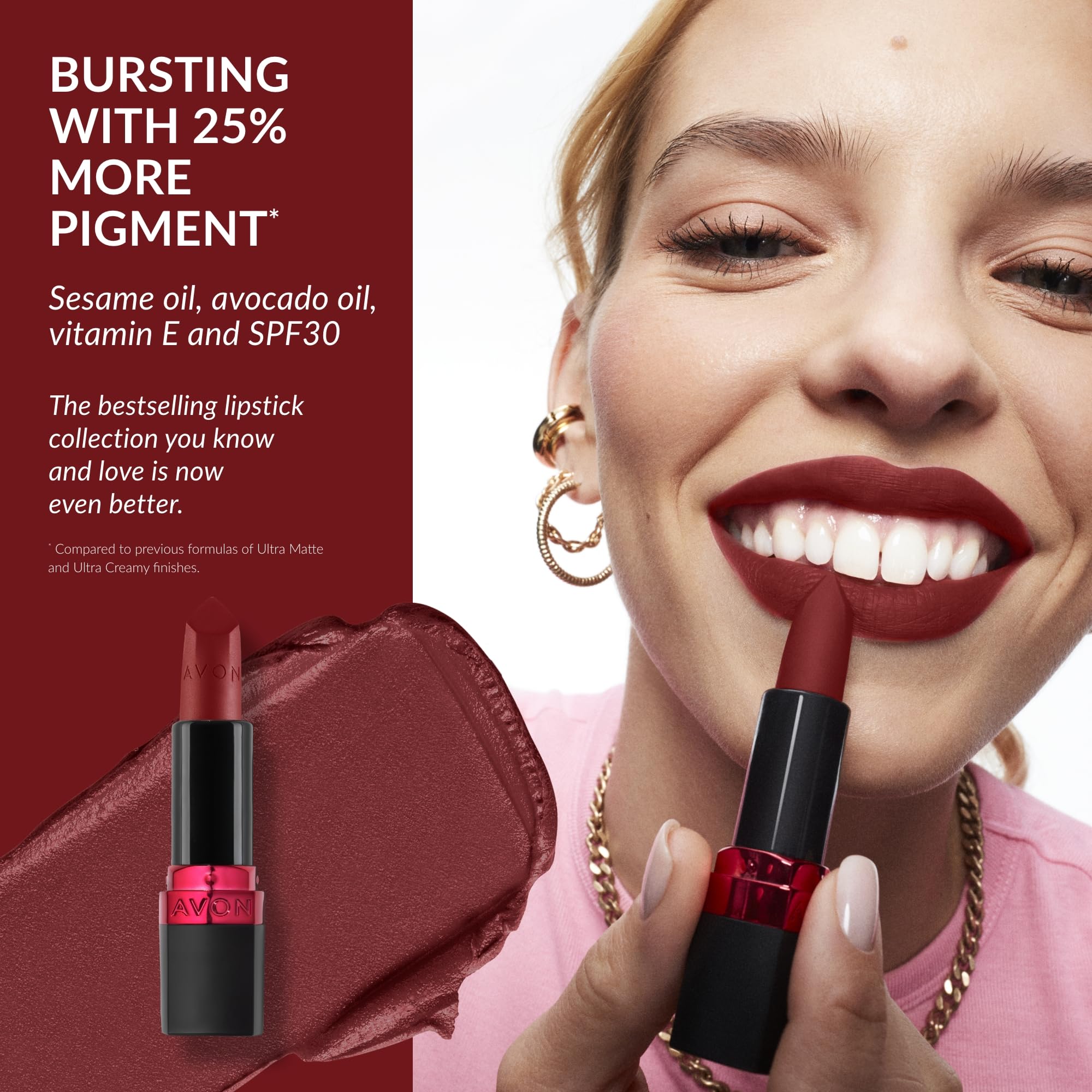 Avon Ultra Matte Lipstick Red Supreme with Vitamin E, Avocado Oil and Sesame Oil for Comfortable Coverage that Won't Cake - Image 4