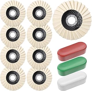 12 Pcs Wool Polishing Wheel Disc and Polishing Compounds Kit, Thicken Arbor Buffing Wheel 3 Buffing Compound 4-1/2" x 7/8" Felt Flap Disc for Angle Grinder Multi Surface Metal Wood Automotive