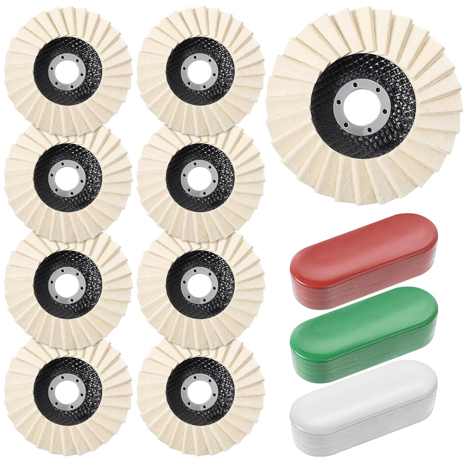 12 Pcs Wool Polishing Wheel Disc and Polishing Compounds Kit, Thicken Arbor Buffing Wheel 3 Buffing Compound 4-1/2" x 7/8" Felt Flap Disc for Angle Grinder Multi Surface Metal Wood Automotive
