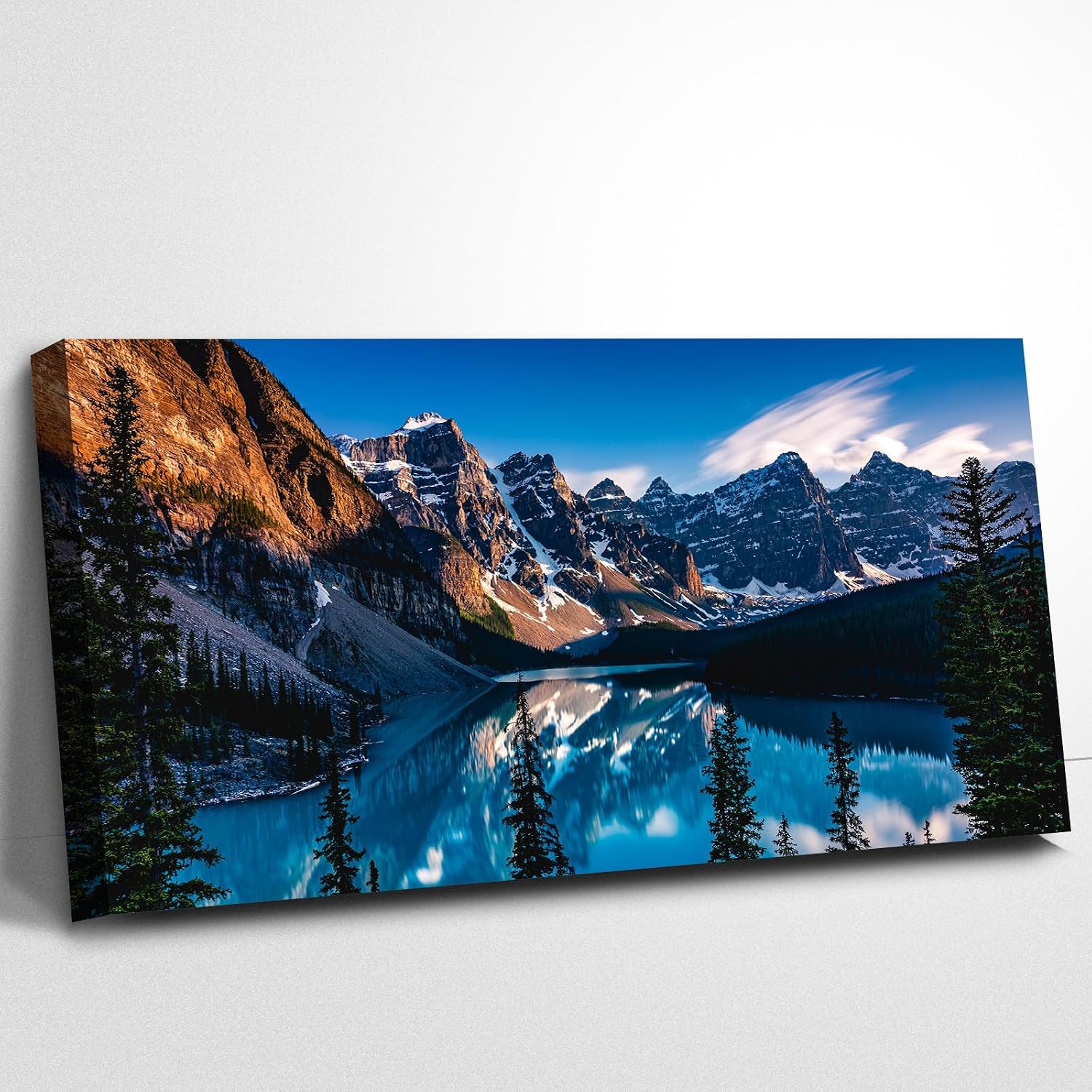 Craftline - Moraine Lake Canvas Wall Art Canadian Rocky Mountain Photo Nature Pine Tree Landscape Picture Modern National Park Poster Framed Artwork for Living Room Office Bedroom Decoration 32x16inch