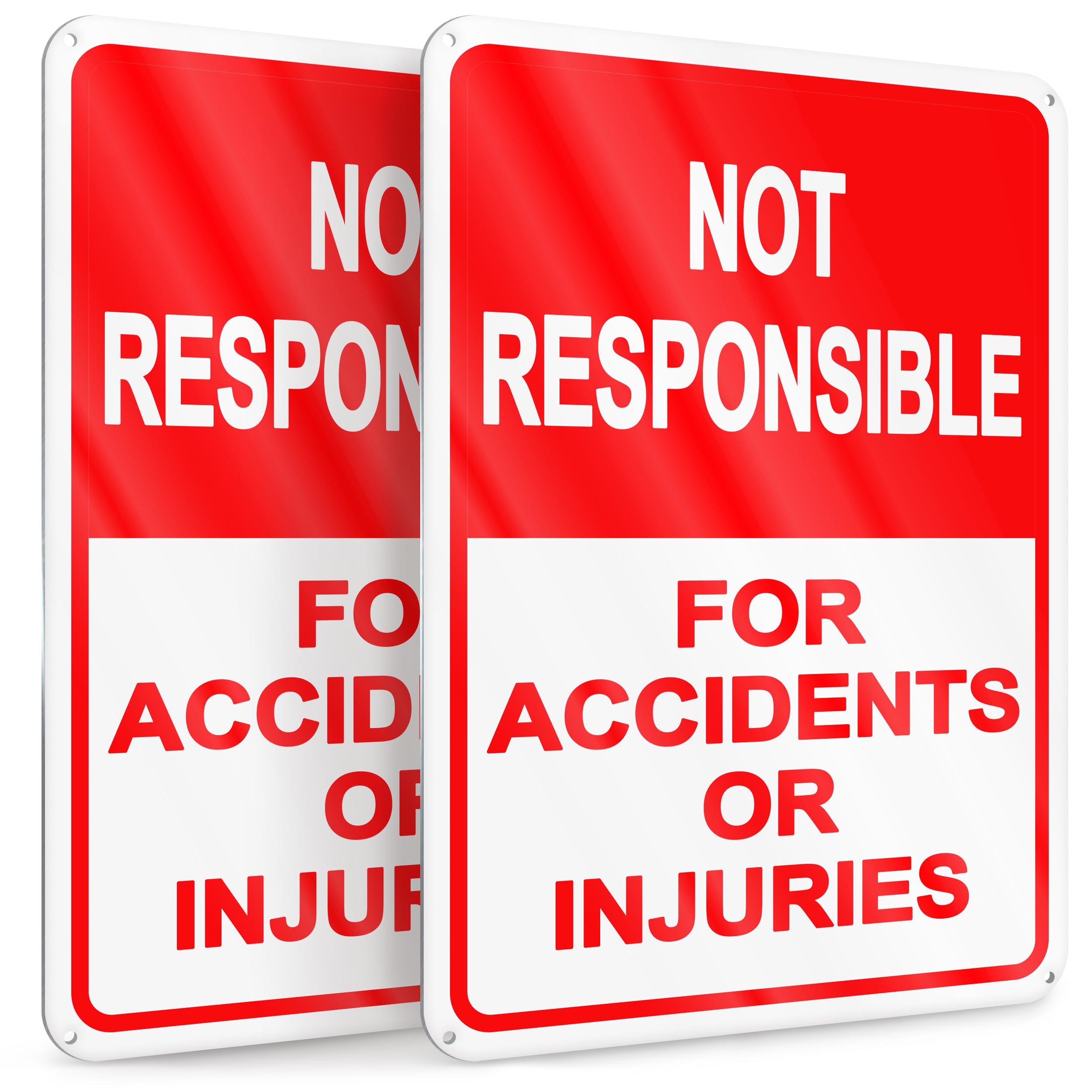 2 PC Not Responsible for Accidents or Injuries Sign, 7x10 Reflective Aluminum Caution Signs